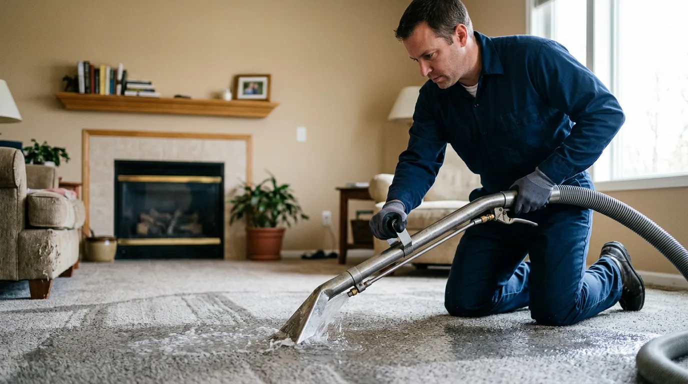 Water damage restoration technician working near Overland, MO
